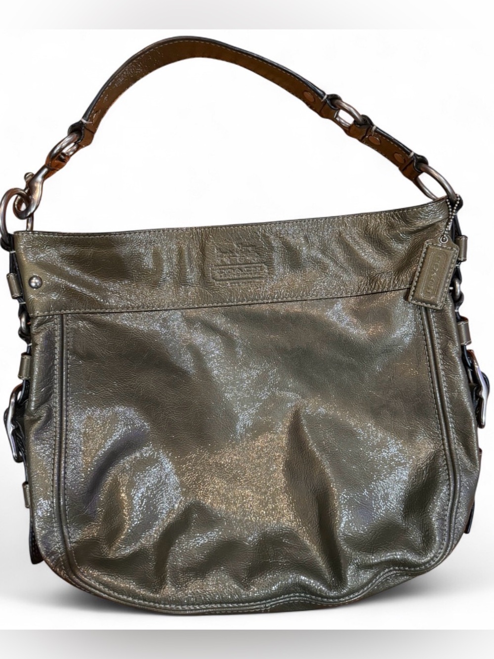 Coach Legacy Zoe hobo bag in a metallic pewter leather finish